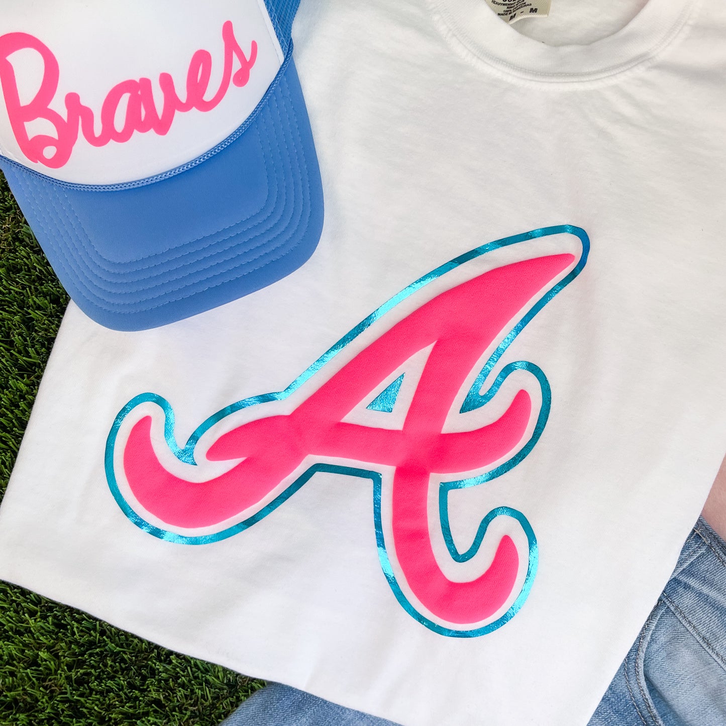 Puff Braves Tee | Neon Pink & Teal