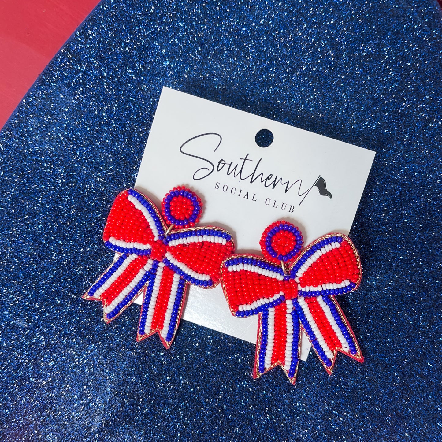 Bow Earrings | Red & Blue