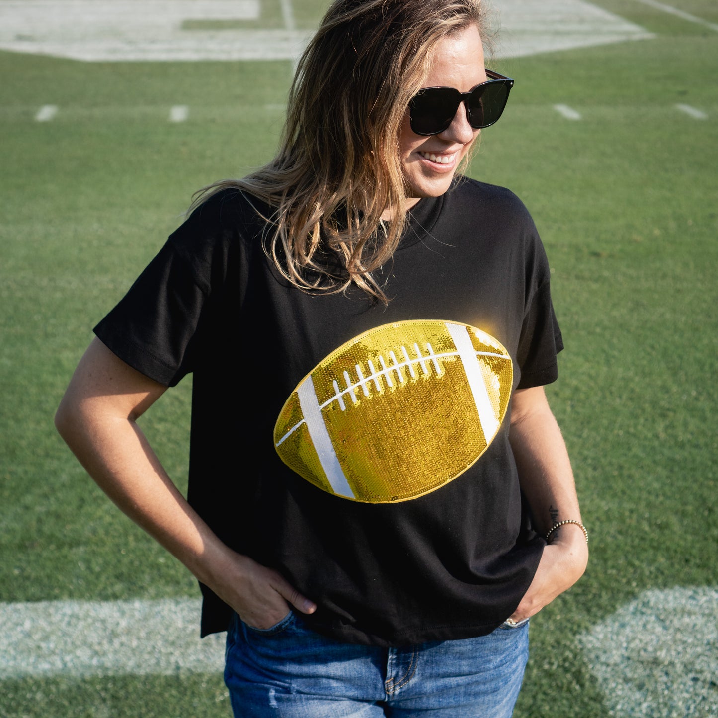 Sequin Football Tee | Black