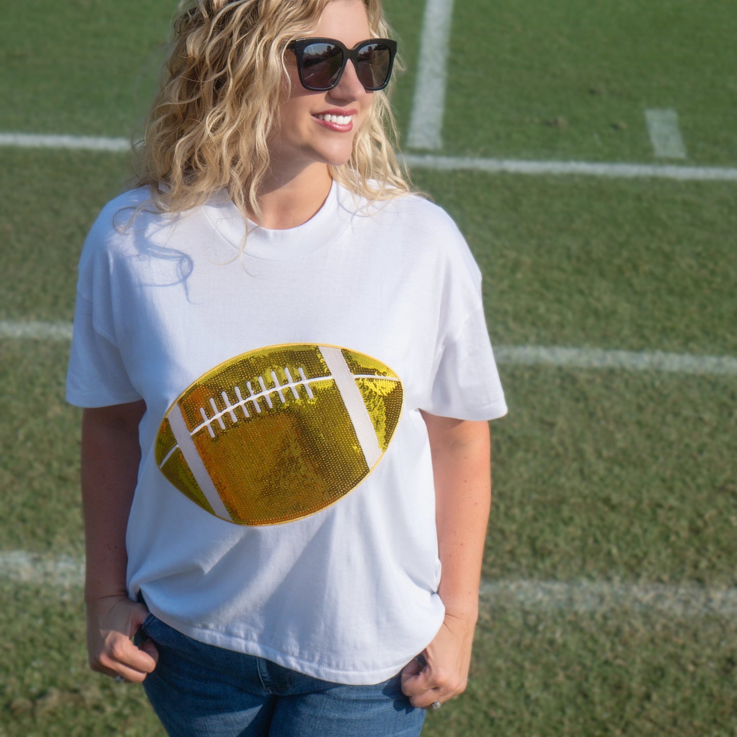 Sequin Football Tee | White
