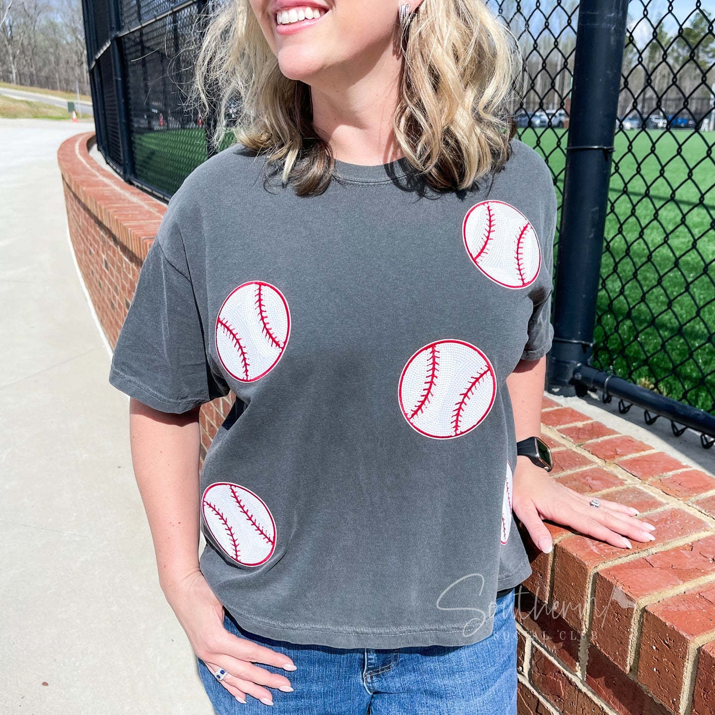 Sequin Baseball Crop Tee