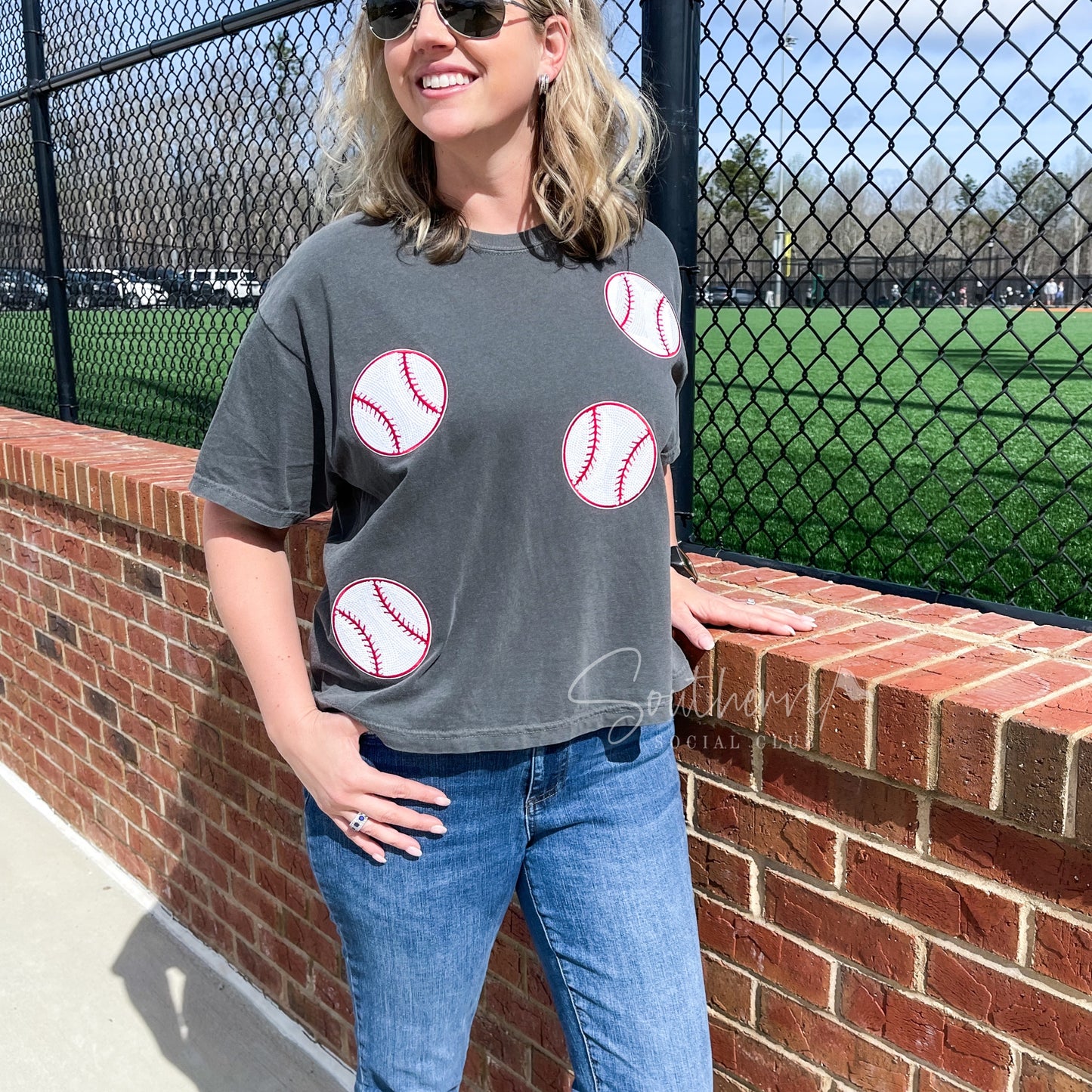 Sequin Baseball Crop Tee