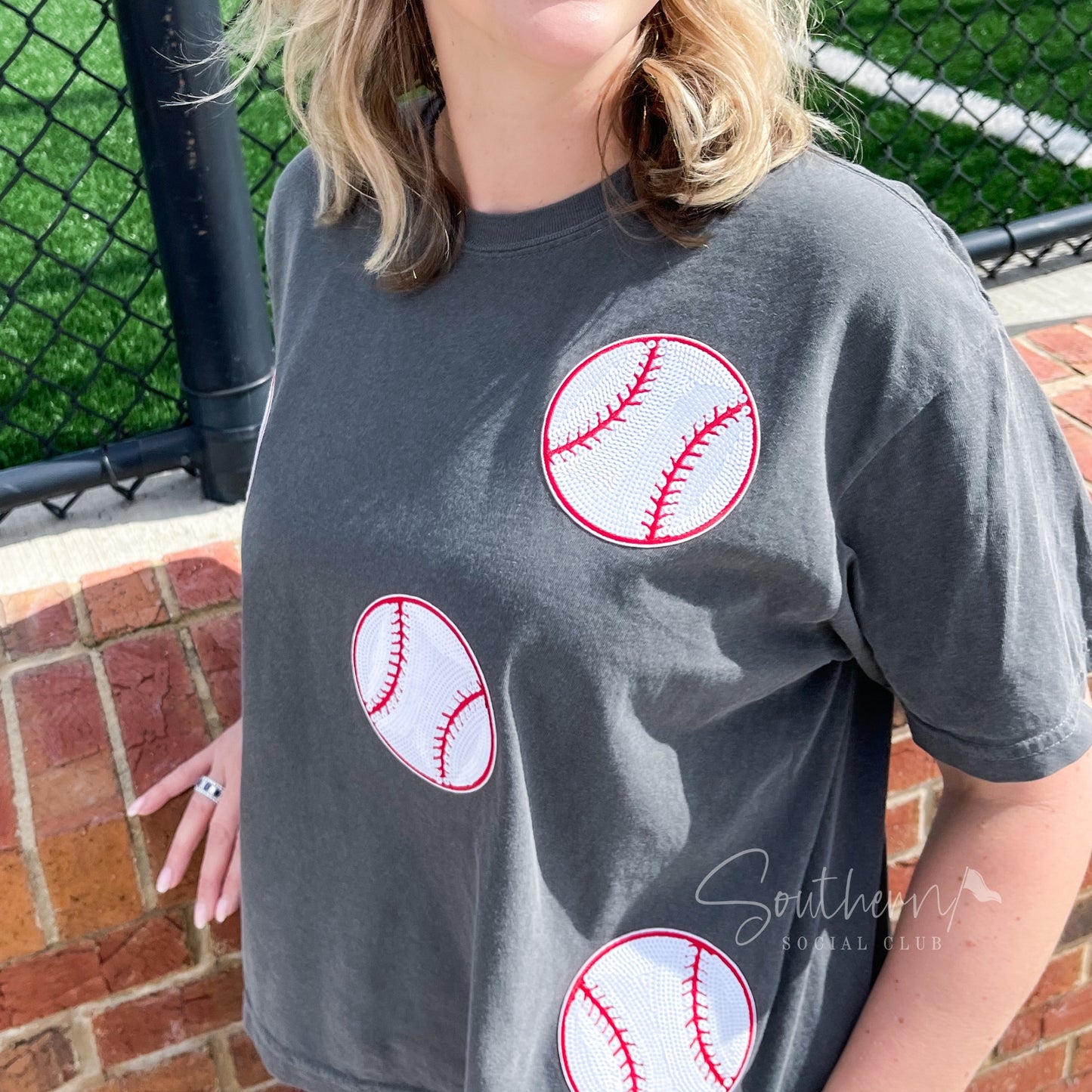 Sequin Baseball Crop Tee