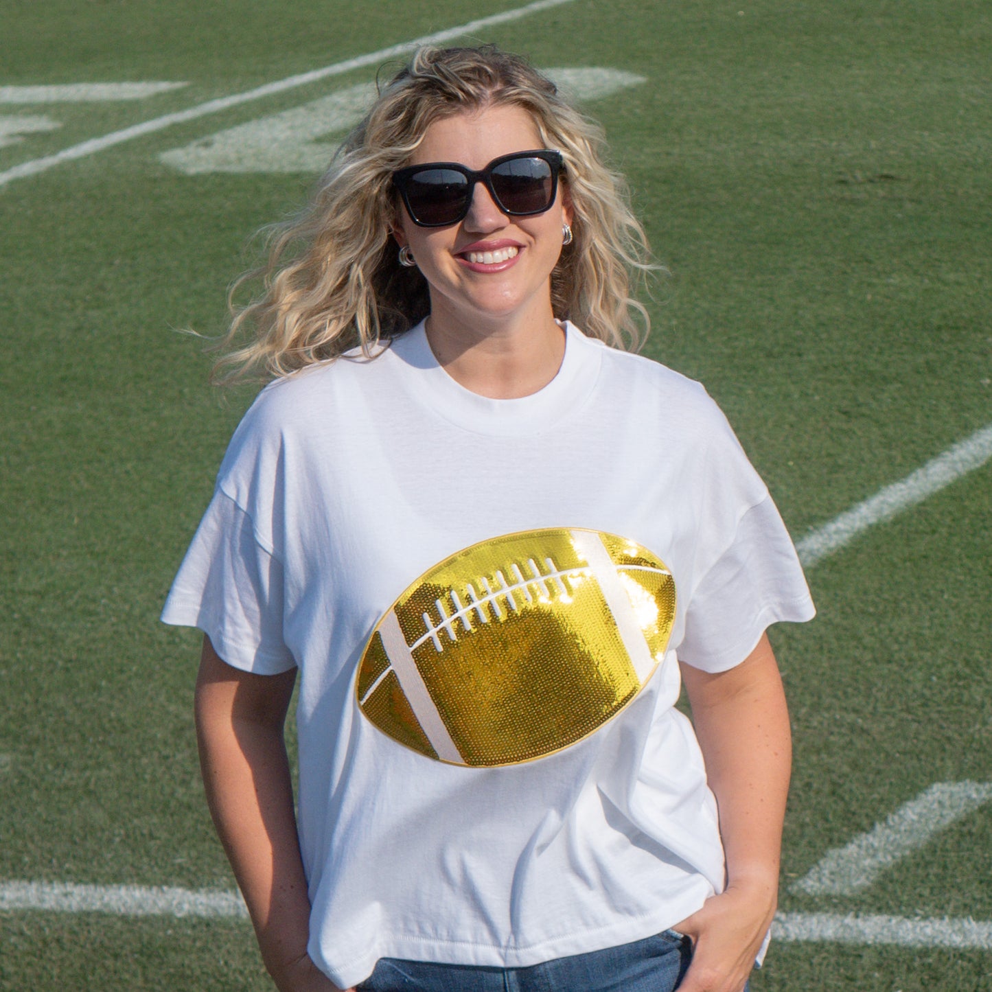 Sequin Football Tee | White
