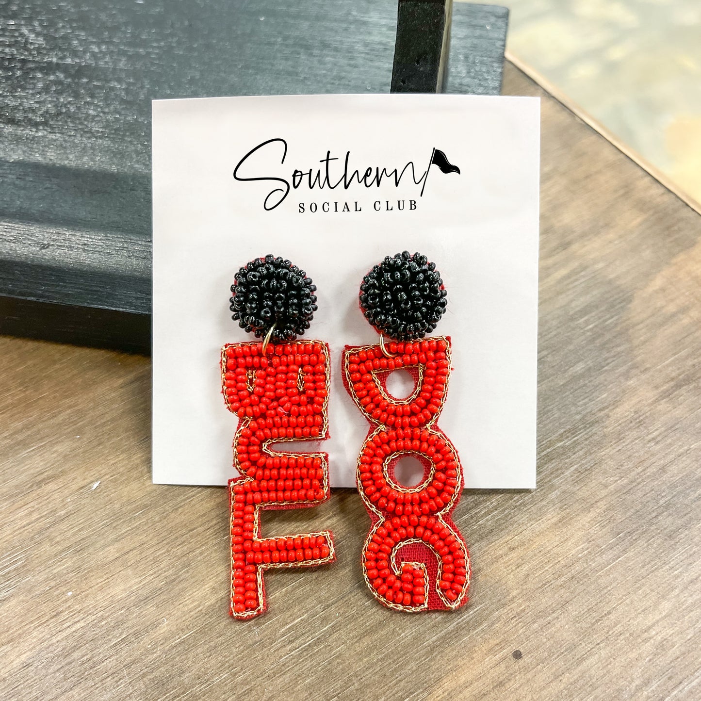 Mascot Earrings | Bull Dog Red & Black