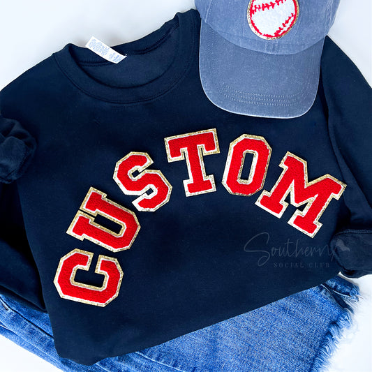 Custom Chenille Sweatshirt | Red Letters