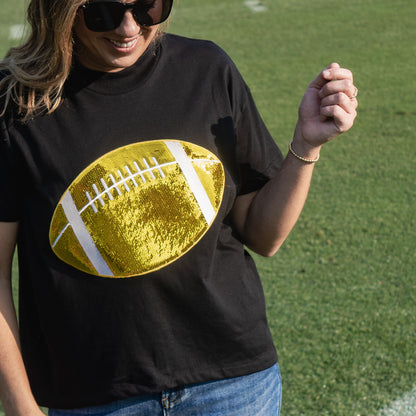 Sequin Football Tee | Black